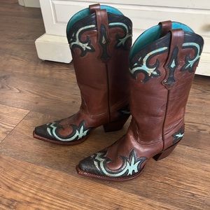 Tony Lama Vaqueras Leather Boots w/turquoise wingtip style VF 6016 sz 9 1/2B NWT
